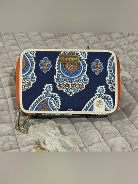 Spartina Navy Paisley Wallet Crossbody with Orange and White Accents
